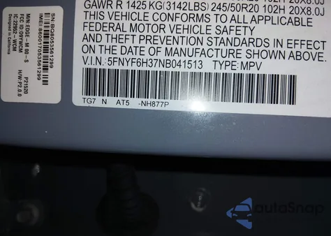 2022 Honda Pilot Awd Sport from USA, damaged, VIN 5FNYF6H37NB041513